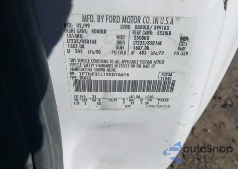 1999 Ford F-250 Lariat/Xl/Xlt z USA, uszkodzony, nr VIN 1FTNF21L1XED76616